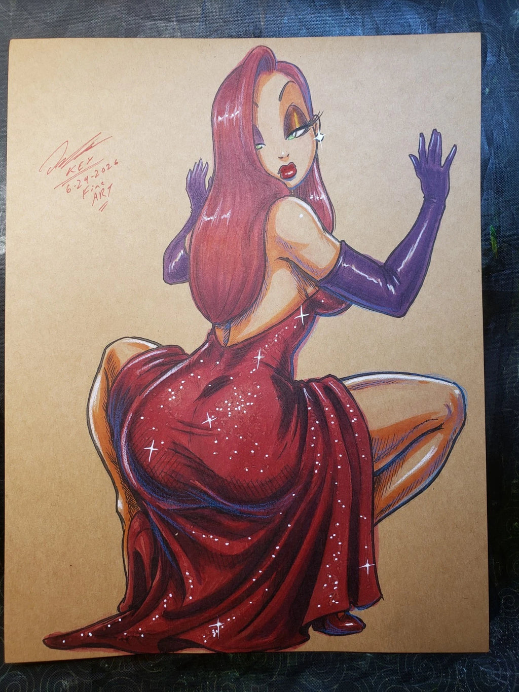 Jessica Rabbit Comic Art Original Fine Mixed Media | Rare 1 of 1 | COA Included | 8.5x11 on Premium Archival Cardstock