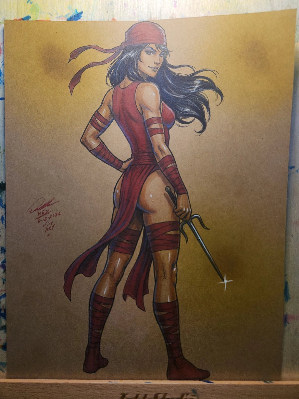 Elektra Comic Art Original Fine Mixed Media | Rare 1 of 1 | COA Included | 8.5x11 on Premium Archival Cardstock