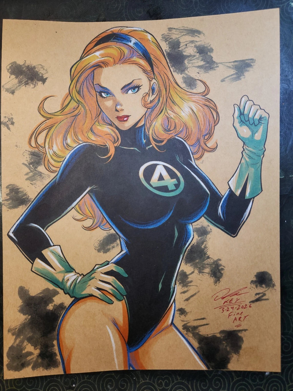 Sue Storm Comic Art Original Fine Mixed Media | Rare 1 of 1 | COA Included | 8.5x11 on Premium Archival Cardstock