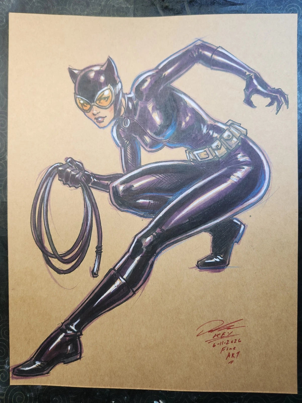 Catwoman Comic Art Original Fine Mixed Media | Rare 1 of 1 | COA Included | 8.5x11 on Premium Archival Cardstock