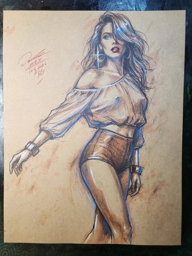 Sexy Pinup Girl OC Comic Art Original Fine Mixed Media | Rare 1 of 1 | COA Included | 8.5x11 on Premium Archival Cardstock