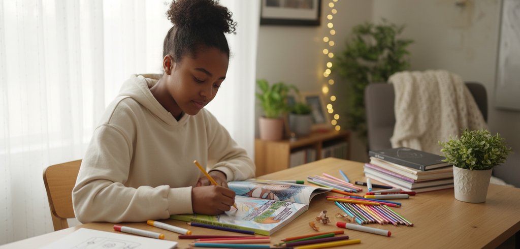 Teen Coloring at Desk