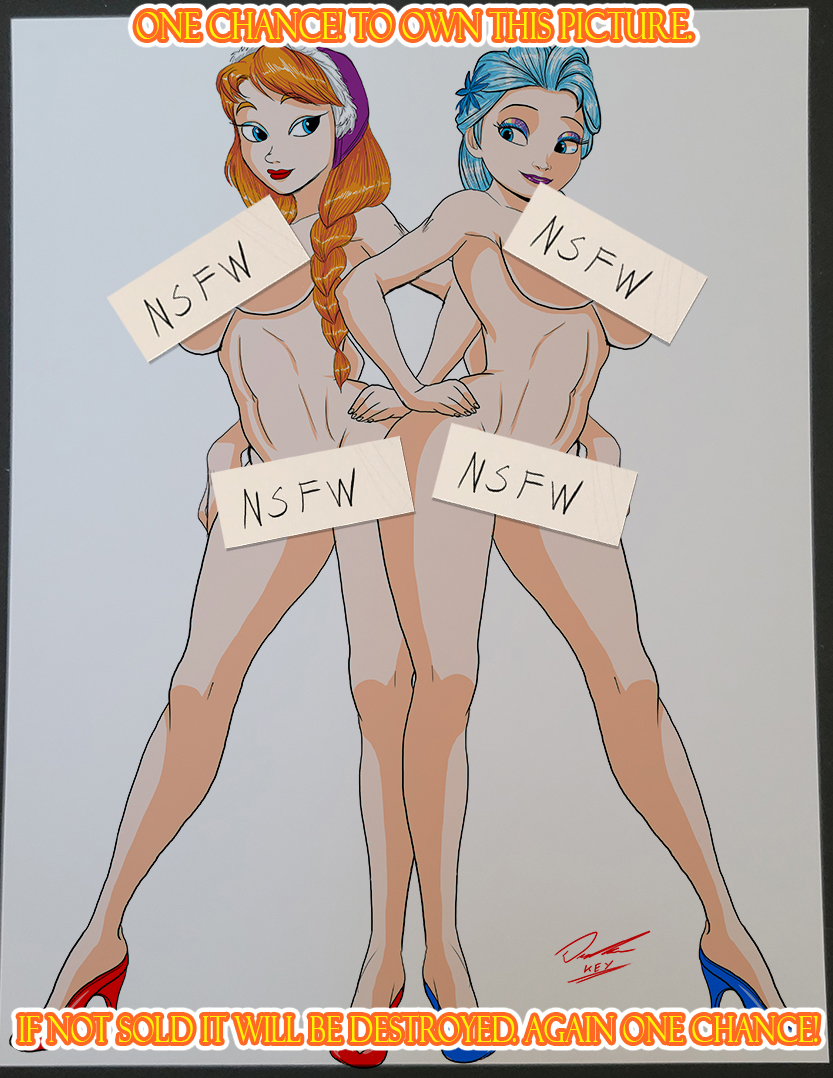 Anna and Elsa Frozen Nude Pin-Up Color Illustration Art Print | KeyeskeKara  Creations